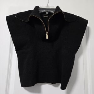 Massimo Dutti Wool Cashmere Black Half-Zip Turtleneck Sweater Vest Cropped Small